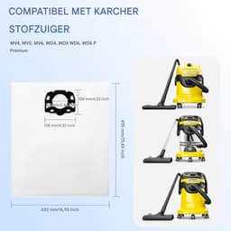 12-pack KFI 487 filterzak stofzuigerzakaccessoires - voor Kärcher WD4, WD5, WD6, MV4, MV5, MV6, WD4.000...WD5.999,2.863-006.0 - Wit — thumbnail 2