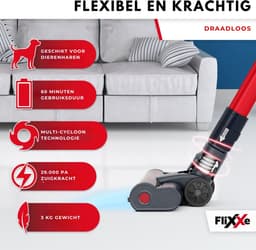 Flixxe T12 snoerloze stofzuiger met cycloontechnologie - echte zuigkracht van 29 kPa - 60 min looptijd - X-SCAN-technologie - LED-lichtborstel — thumbnail 5