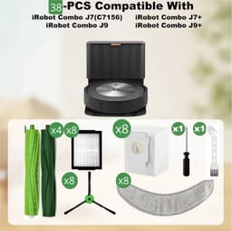 PolkaHome® 38-delige vervangingsset geschikt voor iRobot Roomba Combo J7+/J9+/10 Max – 4 hoofdborstels, 8 zijborstels, 8 HEPA-filters, 8 stofzuigerzakken, 8 dweilpads, 1 schroevendraaier, 1 2-in-1 borstel, accessoires & onderdelen. Compleet Pakket — thumbnail 2