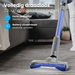 Auronic Steelstofzuiger Draadloos 220W - Draadloze Stofzuiger - HEPA Filter - Zelfstaand - Extra Accu - Op Accu - Zonder Zak - Kruimeldief - Vacuum Cleaner - Grijs/Blauw — thumbnail 3
