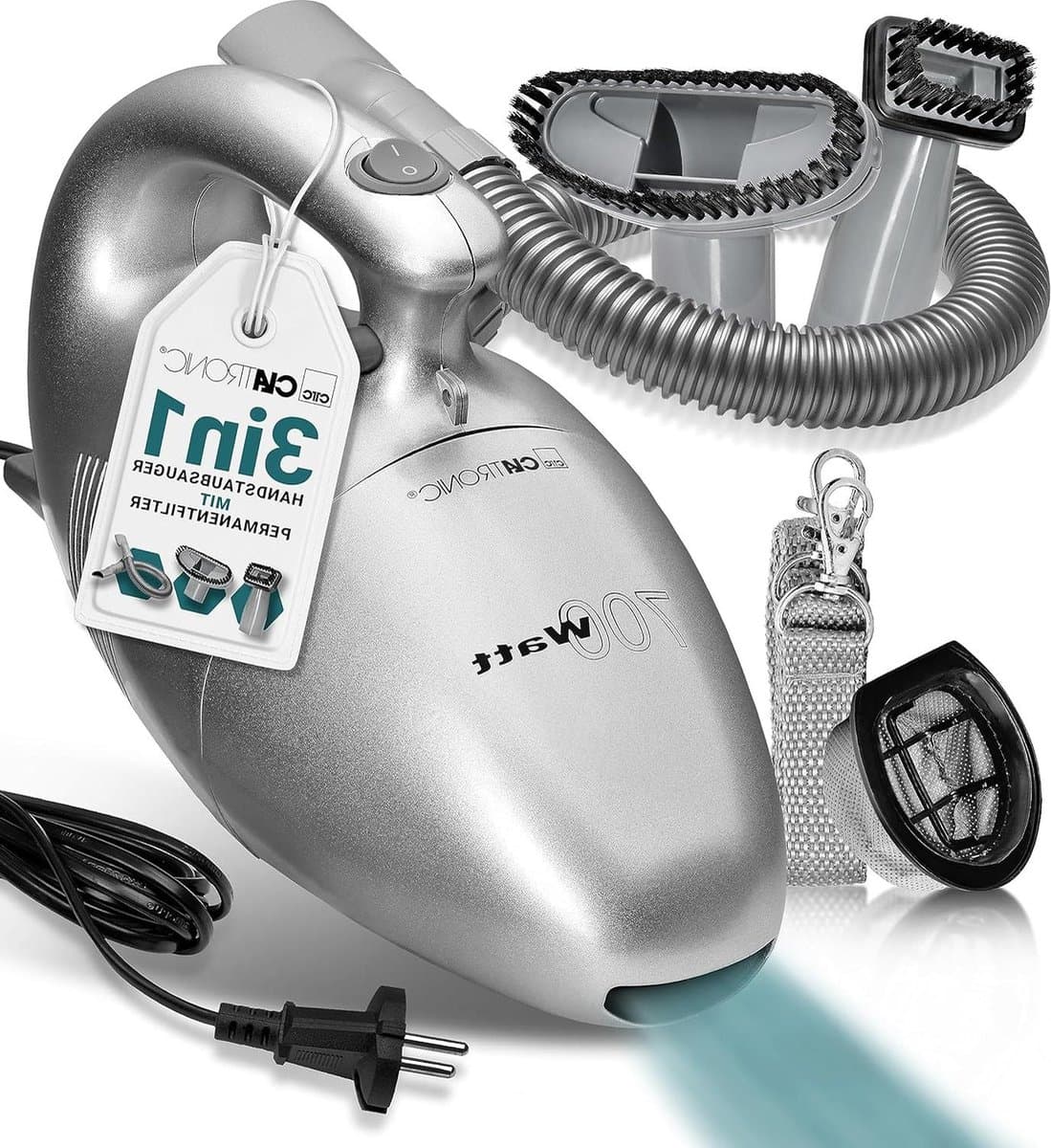 Handstofzuiger met 700 Watt & laag gewicht voor kussens-auto's-computers Vacuum Cleaner met 6m kabel & permanent stoffilter — afbeelding 1