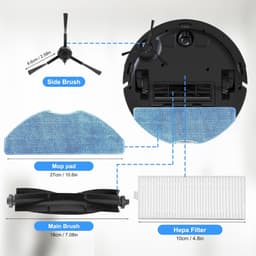 9 stuks Accessoireset - 1 hoofdborstel, 2 zijborstels, 4 reinigingsdoeken en 2 filterzeven - Voor 360 S8, S8 Plus , 360 Botslab S8 Plus, Rowenta X-plorer Serie 75 S+ RG8597W, EZVIZ RE4 / RE5 Plus — thumbnail 4