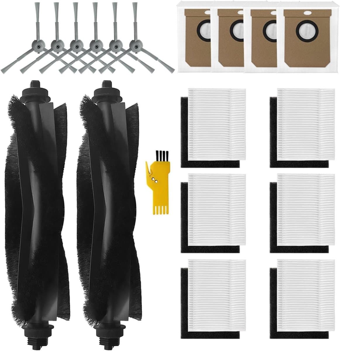 19-delige Accessoireset geschikt voor Eufy Clean L50 / L60 - Onderdelen Pakket - 2x Hoofdborstel - 6x Zijborstels - 6x Filters - 4x Stofzakken - Reserveonderdelen Set — afbeelding 1