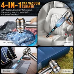 Mini Auto Stofzuiger - Draadloze Handstofzuiger - Auto Interieur Reinigen - 4-in-1 Functies - 22000 PA Zuigkracht - Zilver Goud — thumbnail 3