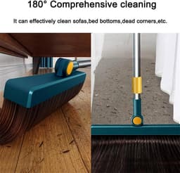 Bezem Stofpan Set met Verstelbaar Handvat en 180° Roterende Kop – Lichtgewicht Schoonmaakset van Roestvrij Staal voor Thuis, Keuken en Balkon — thumbnail 4