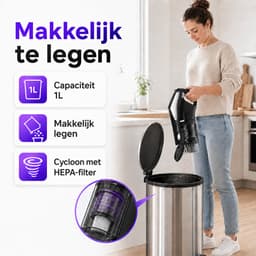 TurboTronic VS280 Cyclonic - 2-in-1 draadloze Steelstofzuiger met kruimeldief – hoge zuigkracht - 2 snelheden - 2200 mAH accu - 180W - extra accessoires - Zwart — thumbnail 5