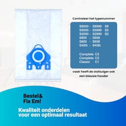 Fixem® Stofzuigerzakken Geschikt voor Miele HyClean G/N - 9917730 - Hoge kwaliteit - Complete C2 & C3 , Classic C1- 8 Stuks — thumbnail 3