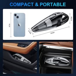 Draadloze Handstofzuiger Voor De Auto - Draagbare Oplaadbare Mini Autostoofzuiger - Zwart - 3 Opzetstukken - 3300Pa — thumbnail 4
