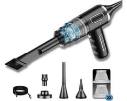 Auto Stofzuiger Draadloos 120W - Kruimeldief met Air Duster Blaasfunctie - Handstofzuiger Snoerloos met HEPA Filter - Voor Auto, Huis en Toetsenbord - Autostofzuiger -