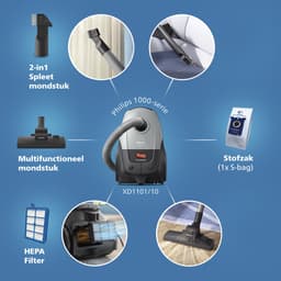 Philips 1000-Serie Stofzuiger met Zak - 750 W - Compact & Lichtgewicht - HEPA-filtersysteem - 9 meter bereik - Inclusief S-Bag - (XD1101/10) — thumbnail 4