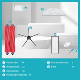 Vervangingsset geschikt voor Roborock S7 S7 Plus S7 MaxV S7 MaxV Ultra robotstofzuiger - 4 filters, 6 zijborstels, 4 dweildoeken, 1 hoofdborstels — thumbnail 3