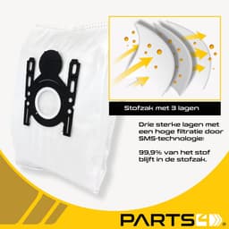 5 Stofzuigerzakken PARTS4® geschikt voor Bosch / Siemens G ALL | Made in Europe | Passend in o.a. Free'e, Ergomaxx'x, In'genius, Serie 8, Serie 4, SI52, SI69, NR150+ — thumbnail 2