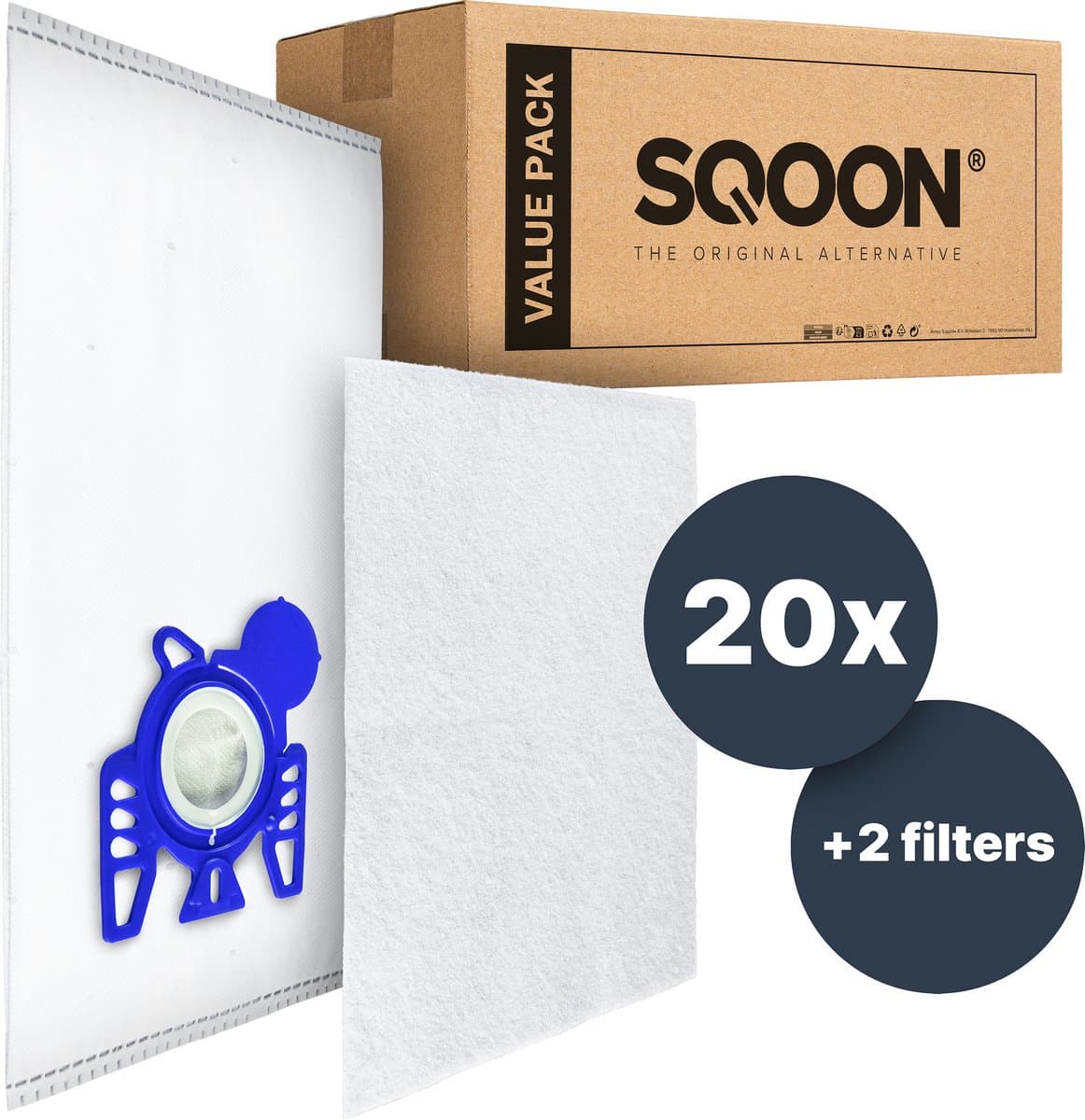 SQOON® Stofzuigerzakken Geschikt voor Miele GN, classic C1 complete C2/C3 + 2 filter - 20 Stuks — afbeelding 1
