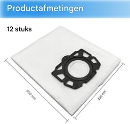 12-pack stofzuigerzakken voor Kärcher KFI 487 modellen met zak WD4-WD6 - Scheurvast en wasbaar - 12-pack - Ideaal voor huishoudens met huisdieren - Wit — thumbnail 1