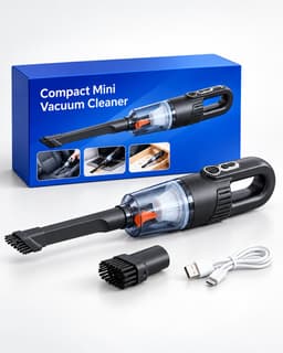 Draadloze Handstofzuiger voor Auto & Huis – Oplaadbare Mini Kruimeldief met USB-C – Compacte Autostofzuiger met HEPA-Filter, Kierenhulpstuk & Borstelopzetstuk – Voor Auto, Keuken & Woonkamer — thumbnail 1