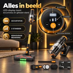 VOLOSON DSV112A draadloze steelstofzuiger - 50 kPa - 550 W - tot 65 min - touchscreen - goud — thumbnail 3