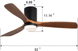OKWISH Plafondventilator Met Licht 132 Cm - 3 Houten Vleugels, Stille Omkeerbare Gelijkstroommotor, 6 Snelheden - Voor Woonkamer En Slaapkamer - Zwart — thumbnail 5