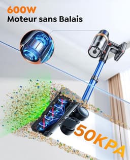 Draadloze Steelstofzuiger 600W - 50kPa - Touchscreen - 65 Minuten - Voor Sofa's, Trappen & Auto — thumbnail 5