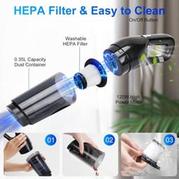 SnelShoppen - Draadloze Handstofzuiger, Oplaadbare 10.000 PA, Krachtige Handheld Stofzuiger voor Auto, Huis, Dieren, Nat en Droog, Compact en Lichtgew — thumbnail 4