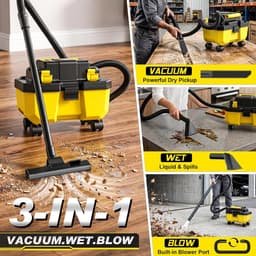 SnelShoppen - 3-in-1 Nat- en Droogzuiger met Borstelloze Motor 3000W - Draadloze Werkplaatsstofzuiger met HEPA-filter, 2x 4,0 Ah Accu, Blaasfunctie en — thumbnail 2