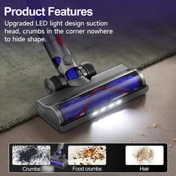 Vervangende kop Geschikt voor Dyson V7 V8 V10 V11 V15 V8 Slim stofzuigers, geschikt voor harde vloeren en laagpolige tapijten, met LED-koplamp, V-vormig borstelontwerp en rubberen wielen — thumbnail 4