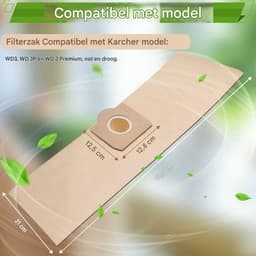 Voor Kärcher stofzuigerzakken - 6.959-130.0 WD3 WD3P MV3 - nat en droog - vervangende papieren filterzakken voor stofzuigers - Voor Kärcher WD3 Premium accessoires reserveonderdelenzakken (set van 5) — thumbnail 4
