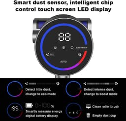 Steelstofzuiger Draadloos - Steelstofzuiger - Stofzuiger - Steelstofzuiger Snoerloos - Cyclone Type - Handstofzuiger - Grijs - Krachtige Zuigkracht - 27KPa - Touchscreen — thumbnail 4