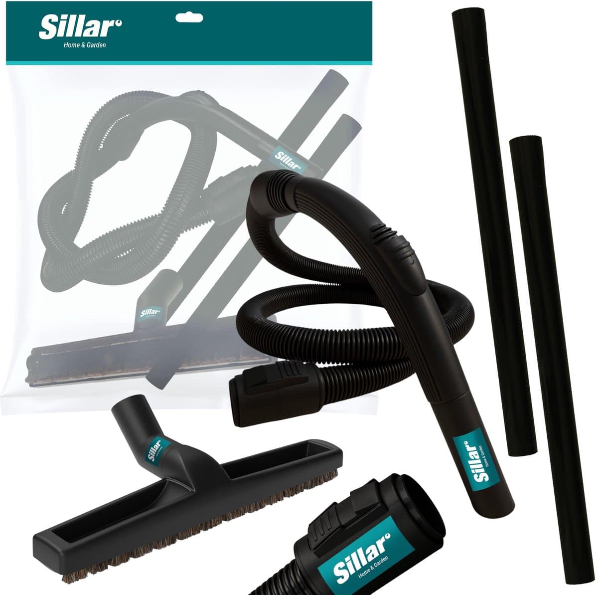 Sillar Stofzuiger Accessoires Set – voor Kärcher WD2 WD3 WD4 WD5 WD6 WD7 – 2m Zuigslang, 2x Verlengbuis 35mm, Vloerborstel 30cm met Natuurlijke Haren — afbeelding 1