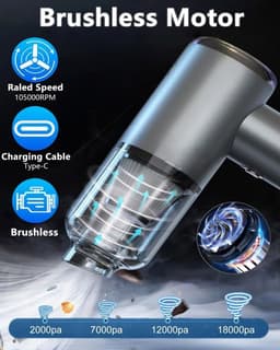 Handstofzuiger, 3-in-1 draadloze handstofzuiger, krachtige zuigkracht van 22000 Pa, draadloze autostofzuiger, lichtgewicht en compact, geschikt voor tapijten, dierenharen, auto's, thuiskantoren en andere ruimtes. — thumbnail 2