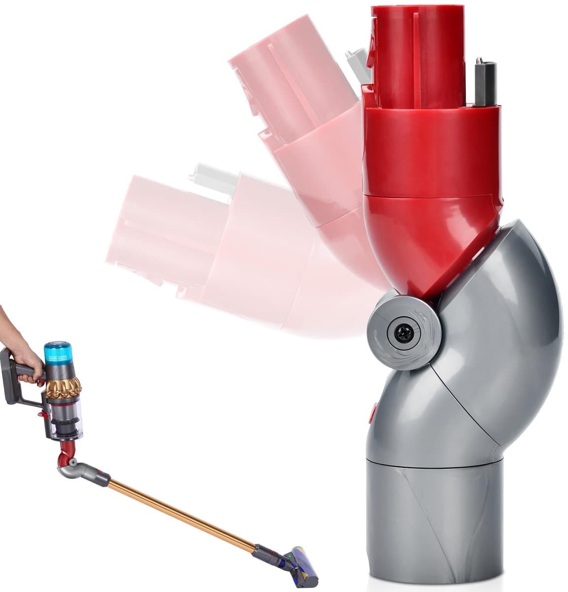 Hoek opzetstuk geschikt voor Dyson V7 V8 V10 V11 V15 - Rotatie Tot 90 Graden - Ergonomisch Stofzuigen - Steelstofzuiger Onderdelen - Rood/Grijs — afbeelding 1