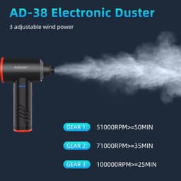 Elektrische stofblazer - Perslucht reiniger - Apparaten reinigen - 3 instelbare snelheden - 50 min brandtijd - Zwart — thumbnail 4