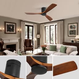 DESMIU Plafondventilator 52 Inch - Laag Profiel Met DC Motor En Afstandsbediening - Voor Woonkamer En Slaapkamer - Metaal En Hout - Zwart — thumbnail 4
