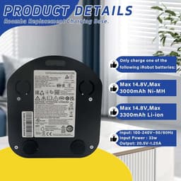 casalora - Oplaadstation – Oplaadstandaard accessoires compatibel met iRobot Roomba E5 E6 I1 I3 I4 I6 I7 I8 500 600 700 800 900 serie stofzuiger – Met netsnoer – Zwart — thumbnail 5