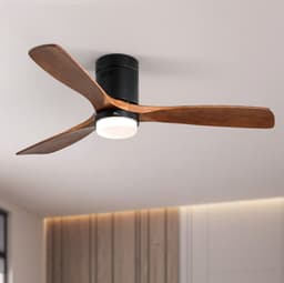 OKWISH Plafondventilator Met Licht 132 Cm - 3 Houten Vleugels, Stille Omkeerbare Gelijkstroommotor, 6 Snelheden - Voor Woonkamer En Slaapkamer - Zwart — thumbnail 2