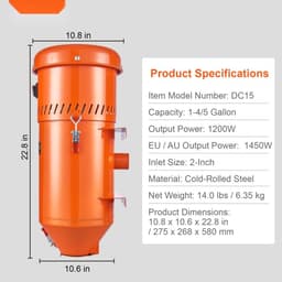 Stofafzuiger voor Zandstraalcabines - Stofafzuigsysteem met Media-Terugwinning - Vermogen 1450 W - Capaciteit 6,8 L - Universele Aansluiting - Geschikt voor Straalunits — thumbnail 4