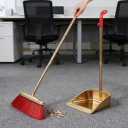 Stoffer en Bezemset - Metaal Combo - Efficiënt Schoonmaken - Ruimtebesparend Ontwerp - 94 x 32 x 6 cm - Goud — thumbnail 3