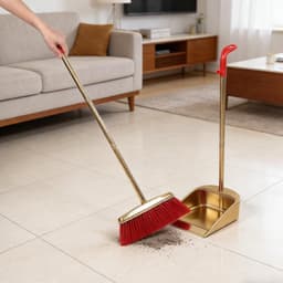 Bezem Vuilblik Set - Stoffer en Bezem - Huishoudelijk Schoonmaken - Ruimtebesparend Ontwerp - 94 x 32 cm - Goud — thumbnail 4