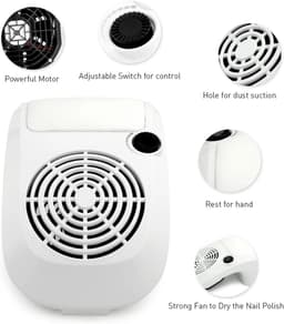 Nagelstofzuiger - Stofcollector Manikure - Nagels Vijlen Schoon - Verstelbare Sterke Fan - 40W Vermogen - Wit — thumbnail 3