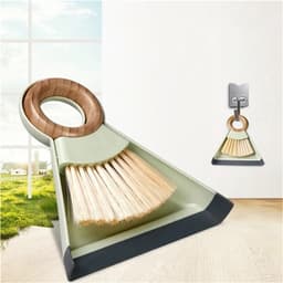 Mini stoffer en blik - Kleine bezemset - Bureau reinigen - Zachte borstelharen - 18 cm - Groen — thumbnail 5