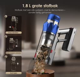 Elekiatech - Steelstofzuiger Draadloos - 65000Pa - 70 Min Gebruikstijd - 8-in-1 Filtersysteem - Blauw — thumbnail 3