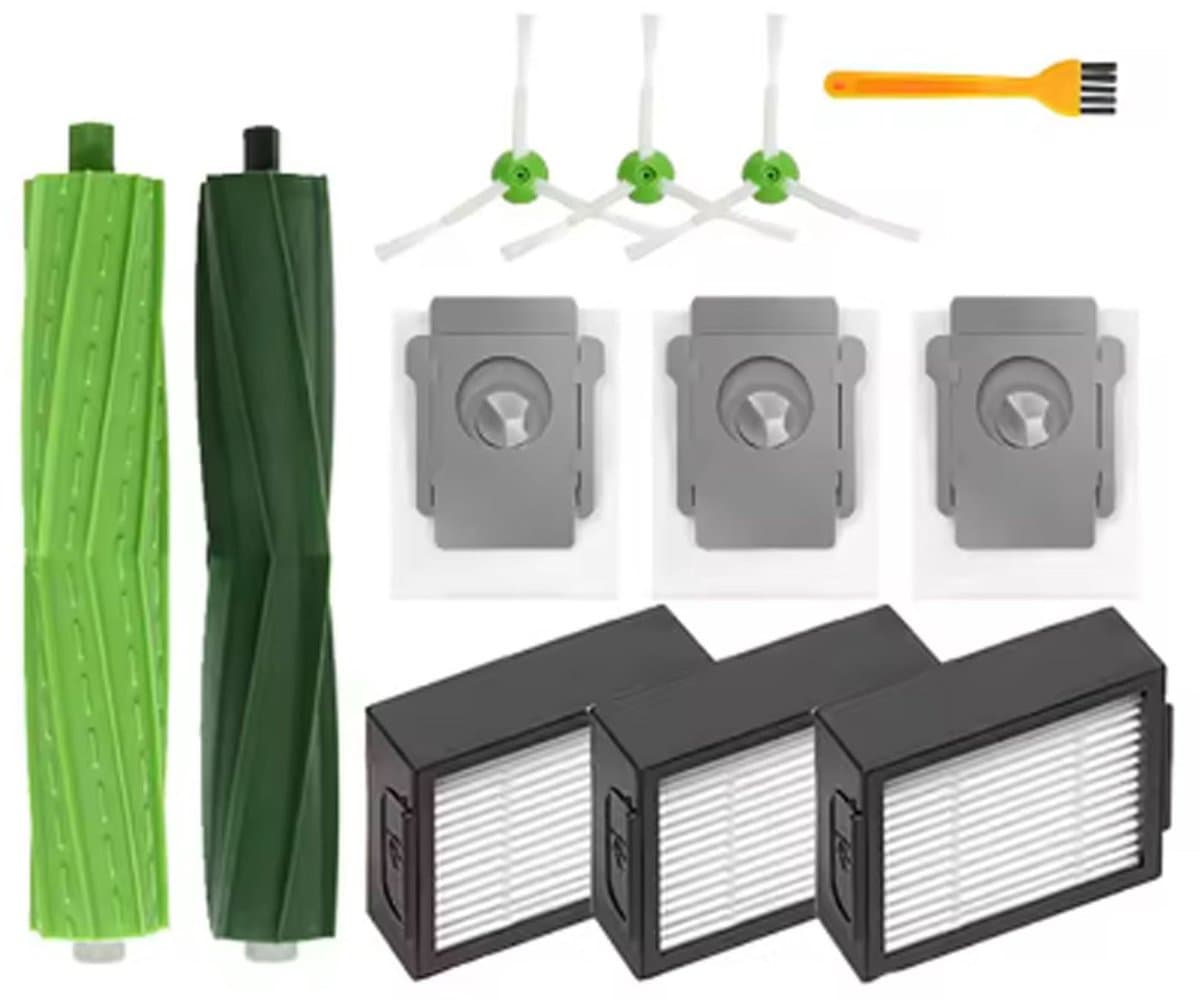 11 stuks accessoires - 1 set rubberen borstel , 3 randreinigingsborstels , 3 filters , 3 Stofopvangzak en 1 Reinigingsborstel - Voor iRobot Roomba e/i/j serie i7 + i3+ i4+ i6+ i8+ j7 E5 E6 E7 robotstofzuiger — afbeelding 1