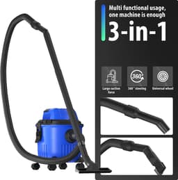 Stofzuiger - Nat en droog - Industriële stofzuiger - extra lange slang 1.5M - Zwenkwieltjes - Blauw - 15 Liter — thumbnail 2