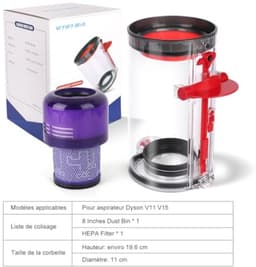 Stofbak + HEPA-filter compatibel met Dyson V11 V15 SV14 SV15 SV22, stofreservoir reserveonderdeel 970050-01/965443-01, 19,6 cm hoog — thumbnail 4