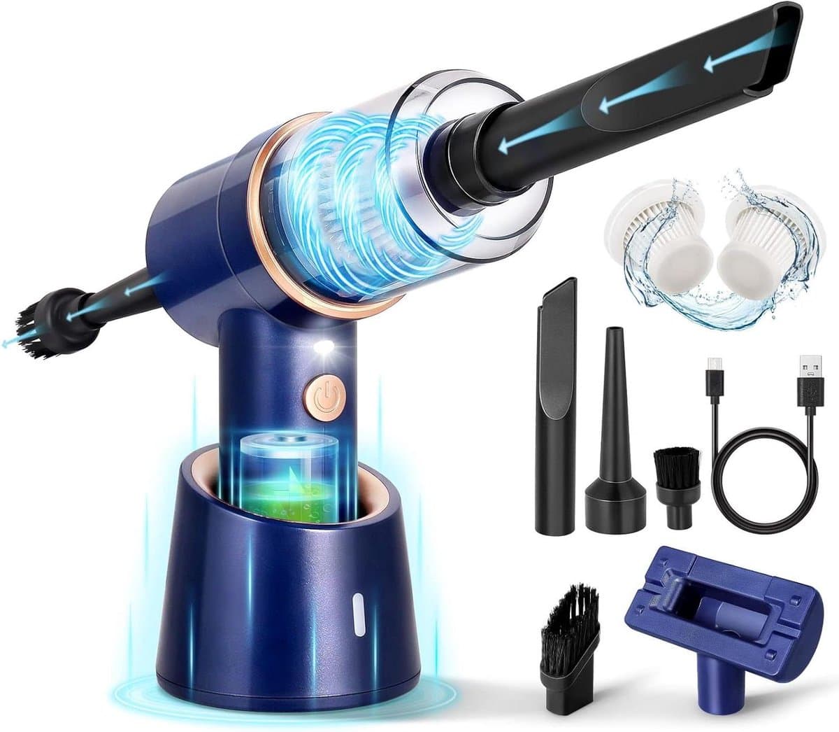 Draadloze Handstofzuiger - Mini Stofzuiger - Auto en Huis - 3-in-1 Functie - 9000 PA Zuigkracht - Blauw — afbeelding 1