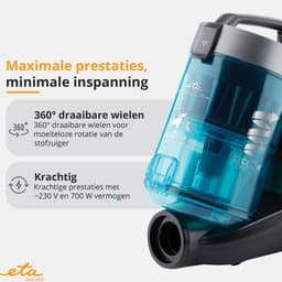 ETA Stellar Stofzuiger zonder Zak met ECO-motor en Opzetstukken – 1,5 Liter – Actieradius 10 Meter – Dubbele HEPA-Filter 10 en 12 – Zwart / Blauw — thumbnail 2