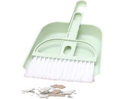 Handbezem Stoffer Set - Reinigingsborstel Blik - Bureau Schoonmaken - Draagbaar Compact Ontwerp - 18 x 11.5 cm