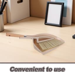 Bureaustofblik Borstel - Handbezem Stoffer - Kleine Ruimtes Schoonmaken - Ergonomisch Houtontwerp - 30 x 24 cm - Beige — thumbnail 5