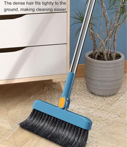 Stoffer en blikset - Veegset huishouden - Huishoudelijke schoonmaak - Lange steel roterend - 180 graden - Blauw — thumbnail 5