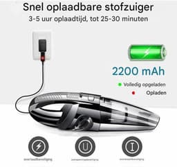 Stofzuiger - Draadloos - 120W Krachtige Zuigkracht en Natte & Droge Functie - 1 Stuk - Voor Huis, Kantoor, Auto Zwart — thumbnail 5
