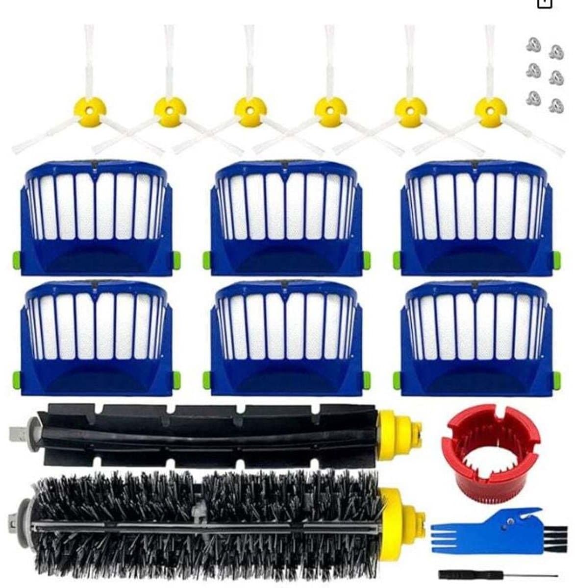 Vervangingsset Geschikt voor iRobot Roomba 600, 694, 692, 650, 660 en 651 stofzuigers, inclusief 2 hoofdborstels, 6 zijborstels, 6 schroeven, 6 filters, 2 reinigingsaccessoires en 1 schroevendraaier. — afbeelding 1